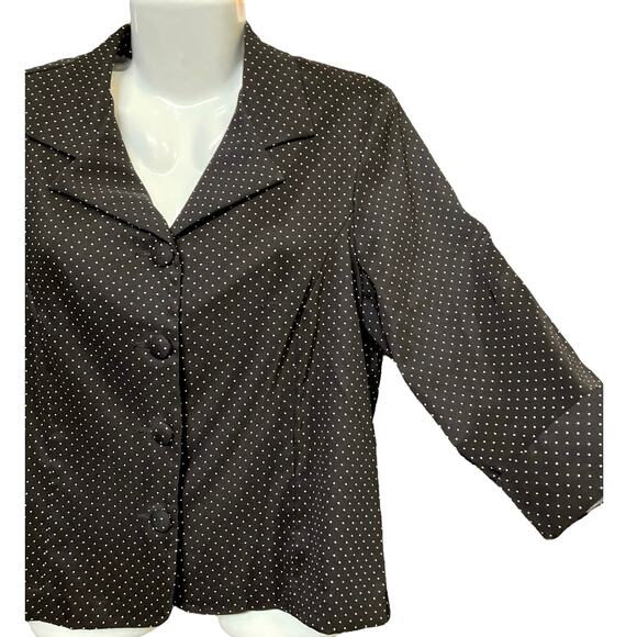 Dressbarn Women's B&W Polka Dot 4-Button Career Blazer 3/4 Roll Sleeves | Size L - Picture 3 of 8